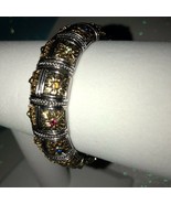 Joan Rivers Signed Flourentine Stretch Bracelet Silver Gold Tone W Crystals - £38.88 GBP