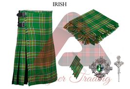 Traditional Scottish KILT IRISH Green Tartan 8 yard kilt Fly plaid &amp; Pin Brooch - $80.00