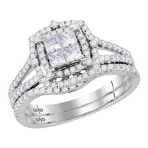 14kt White Gold Princess Diamond Halo Bridal Wedding Engagement Ring Band Set - £958.42 GBP