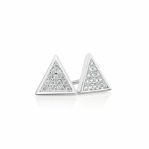 14K White Gold Plated Round Simulated Diamond Triangle Cluster Stud Earrings - £29.28 GBP