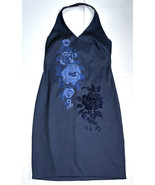 Vintage Midnight Blue Floral Beaded Halter Dress 12 Evening Wear Y2K Fai... - $39.60