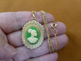 (CA30-20) RARE African American LADY green + ivory CAMEO brass Pendant necklace - £19.78 GBP