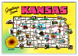 Greeting From Kansas State Map Travel Souvenir Postcard Unposted - £3.89 GBP