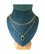 18K Yellow Gold-Filled Link Chain Necklace – Square Black Pendant, 18&quot; f... - $37.77 CAD