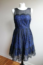 Moulinette Soeurs Anthropologie 4 Sapphire Blue Black Lace Overlay Tank Dress - $39.52