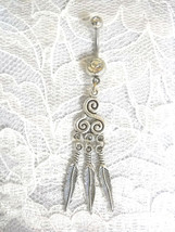 Unique Dream Catcher Tribal Sky Swirl W 3 Dangling Feathers 14g Clear Belly Ring - £4.77 GBP