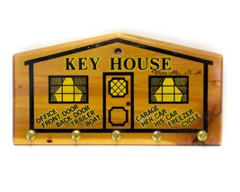Wooden Handmade Wall Key Holder House Shaped Graphic Vintage Retro USA - £11.64 GBP