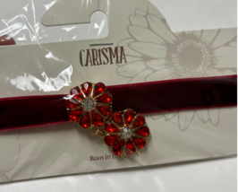 Mia Carisma Red Velvet Choker With 2 Piece Flower Rhinestone gold tone  - $5.00