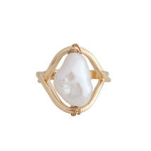 Baroque Pearl &amp; 18K Gold-Plated Framed Ring - £10.38 GBP