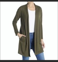 Melloday Cardigan Sweater Womens M Green Open Front Pockets Long Sleeve ... - $22.76