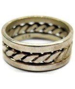sz 8.5 Ribbed Twisted Rope Thick Band Design Ring Sterling Silver 925 Vi... - £27.94 GBP
