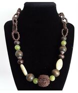 COLDWATER CREEK BOHO Beaded Bohemian Brown Green Necklace EUC - $12.82