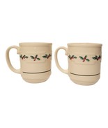 2 Longaberger Pottery Christmas Holly Berry Woven Traditions Coffee Mugs... - £23.58 GBP