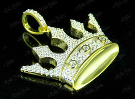 Men&#39;s 14K Yellow Gold Finish 1.5Ct Round Cut Diamond King Crown Pendant No Chain - £96.56 GBP