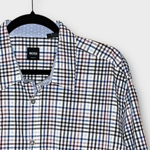 HUGO BOSS blue &amp; purple plaid check gingham cotton button down shirt siz... - £26.72 GBP