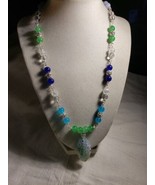 21-in Necklace Light Blue Dark Blue Green Clear Millefiori Pendant - $34.64