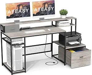 Home Office Desk With Monitor Stand Shelf, 66 Inch Large Computer Desk W... - $296.99