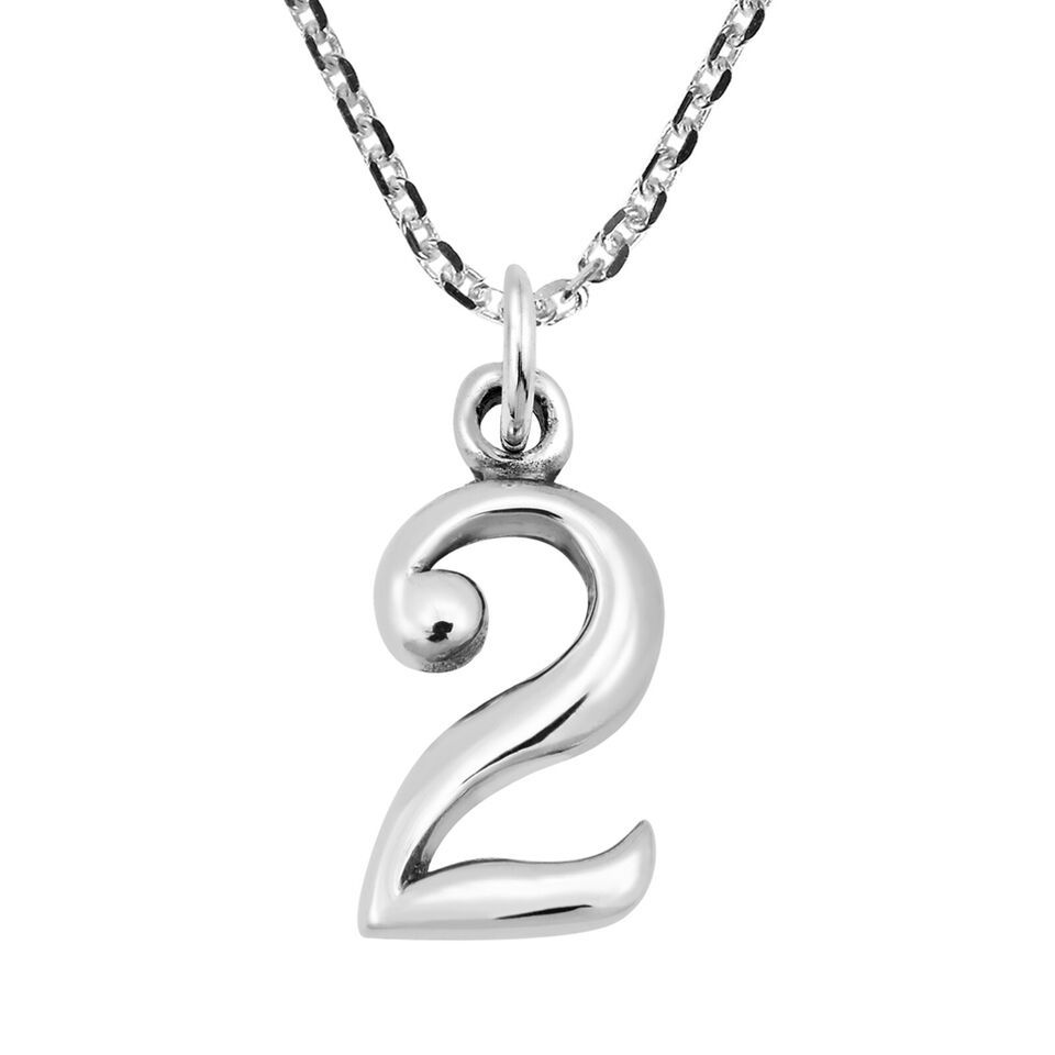Primary image for Trendy Birth Month .925 Sterling Silver Number '2'  Gift Pendant Charm Necklace