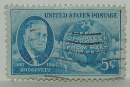 Vintage Stamps American America Usa States 5 Cent Roosevelt Freedom Stamp X1 B26 - £1.39 GBP