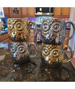 Lot 4 Vintage Silver &amp; Gold Owl Coffee Cup Mug Home Essentials Embossed - $1,134.76 MXN