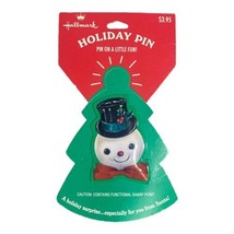 Vintage Hallmark Christmas Tin Snowman Head Holly Top Hat Red Bow Lapel ... - $186.39 MXN