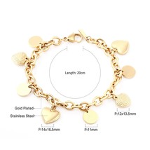 Stainless Steel Heart Coin Charm Bracelet for Women Girl Gold Color Cuban Link C - £12.80 GBP