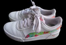 PUMA Carina White Leather Tropical 80s Inspired Soft Foam Lace Up Sneakers 8.5 - £17.20 GBP