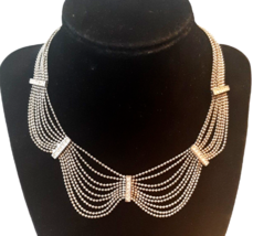 Silver Toned Beaded Crystal Bib Cleopatra Style Necklace Slinky Choker  - $36.45