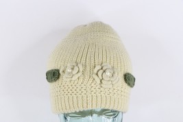 NOS Vintage Streetwear Chunky Double Faced Floral Winter Beanie Hat Cap ... - £27.02 GBP