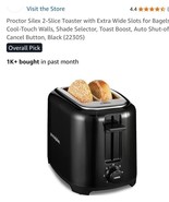 Proctor Silex 2-Slice Toaster - Black: Compact Bread Toaster, 700W, Plastic - $41.03 CAD