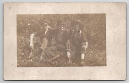 RPPC Three Young Men in the Crops on the Farm c1910 Postcard D23 - £12.54 GBP
