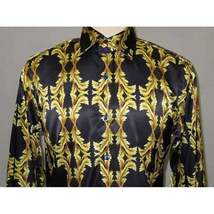 Men Oscar Banks Turkey Shirt Satin Singer Performer 6268-07 Black Gold Floral image 12