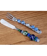 Appetizer Fork ~ Spreader ~ Blue Gems &amp; Silver Stainless Steel Hardware ... - €25,68 EUR