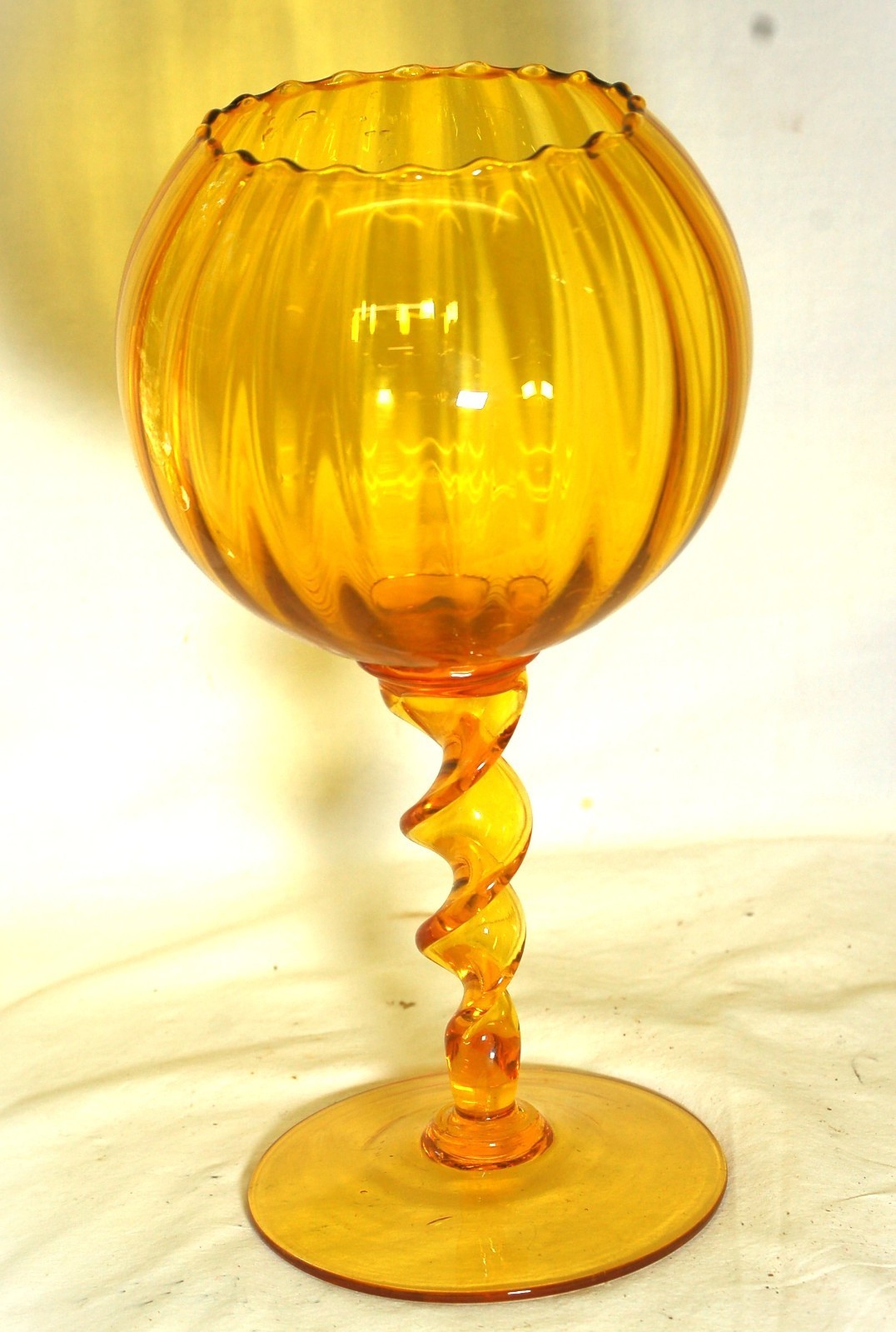 Empoli Italian Art Glass Yellow Optic Twisted Stem Vase Centerpiece - $247.49