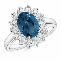 ANGARA Princess Diana Inspired London Blue Topaz Ring with Halo - £1,134.56 GBP