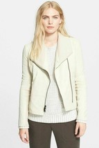 Vince Ribbed Collar Leather Jacket Sz S Off White - $3,739.14 MXN
