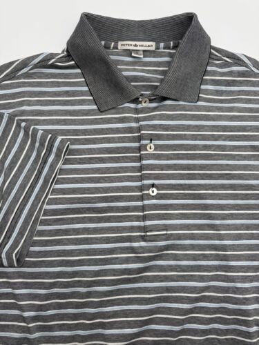 Primary image for Peter Millar Polo Shirt Men's Medium Gray Purple Striped Cotton Short Sleeve
