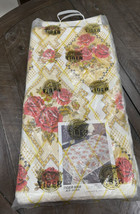 Bedspread Tapestry Pink Roses Gold Floral Cover Fringe Double Vintage NOS - $89.09