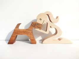 Woman and terrier dog, Handmade Wooden Art - £22.04 GBP