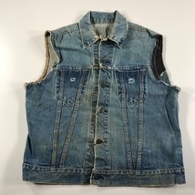 Vintage Levis Denim Vest Mens Large Blue Distressed Thrashed Cut Off Destroyed - £112.10 GBP