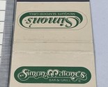 Vintage Matchbook Cover  Simon Malone’s Bar &amp; Grill  Chamblee, GA  gmg  ... - £9.85 GBP