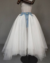 White Ruffle Slit Tulle Skirt Outfit Women Plus Size Floor Length Tulle Skirt image 1