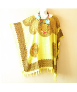 KB132 Yellow Batik Abstract Plus Poncho Caftan Hippie Tunic Blouse Top u... - £19.50 GBP