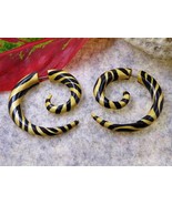 Tiger Stripes Fake Gauges Earrings  Painted Wood Faux Gauges  Split Gaug... - £15.73 GBP