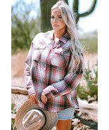 Pink Plaid Flap Pocket Button Up Shacket - $18.83