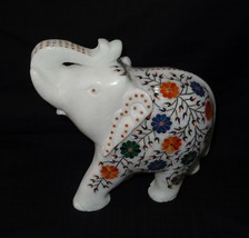 Marble Trunk Elephant Pietra Dura Inlay Home Decor Gifts Marquetry Mosai... - $425.42