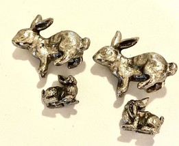 Pewter Vintage Mini Rabbit Family Of Four 1 To 2 Inch Signed - £19.18 GBP