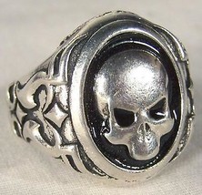 Round Skull Head Biker Ring Mens Jewelry BR250 Silver Rings Skeleton Biker New - £6.10 GBP