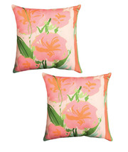Pair of 18 In Loosen Up Pink and Green Floral Print Indoor Outdoor Throw Pillows - £33.92 GBP