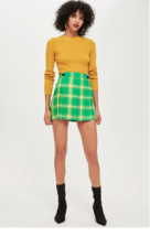 TopShop 2 Green Yellow Plaid Check Pleated Mini Skirt Kilt - £18.01 GBP